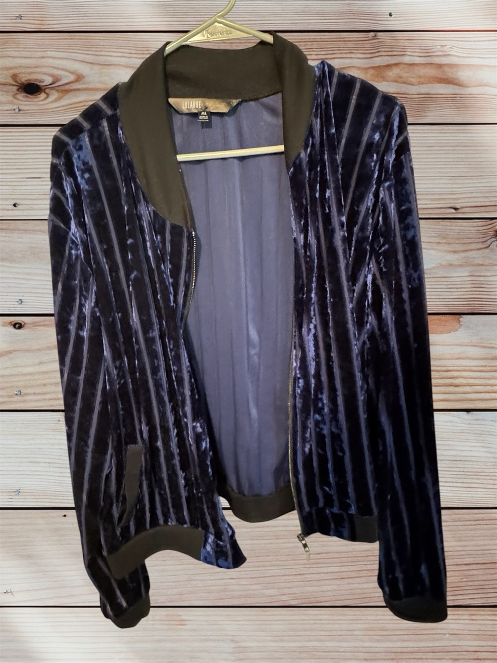LuLaRoe Navy Blue Velvet Bomber Jacket